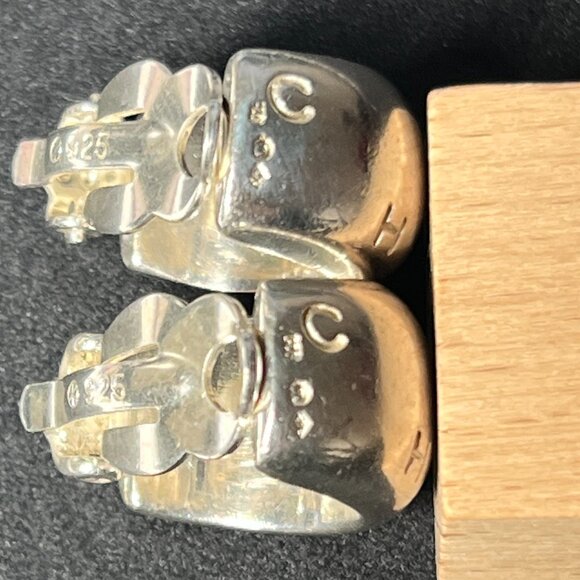 Chanel Sterling Silver Logo Engraved Half Hoop Clip On Earrings Authenticated - Picture 5 of 16